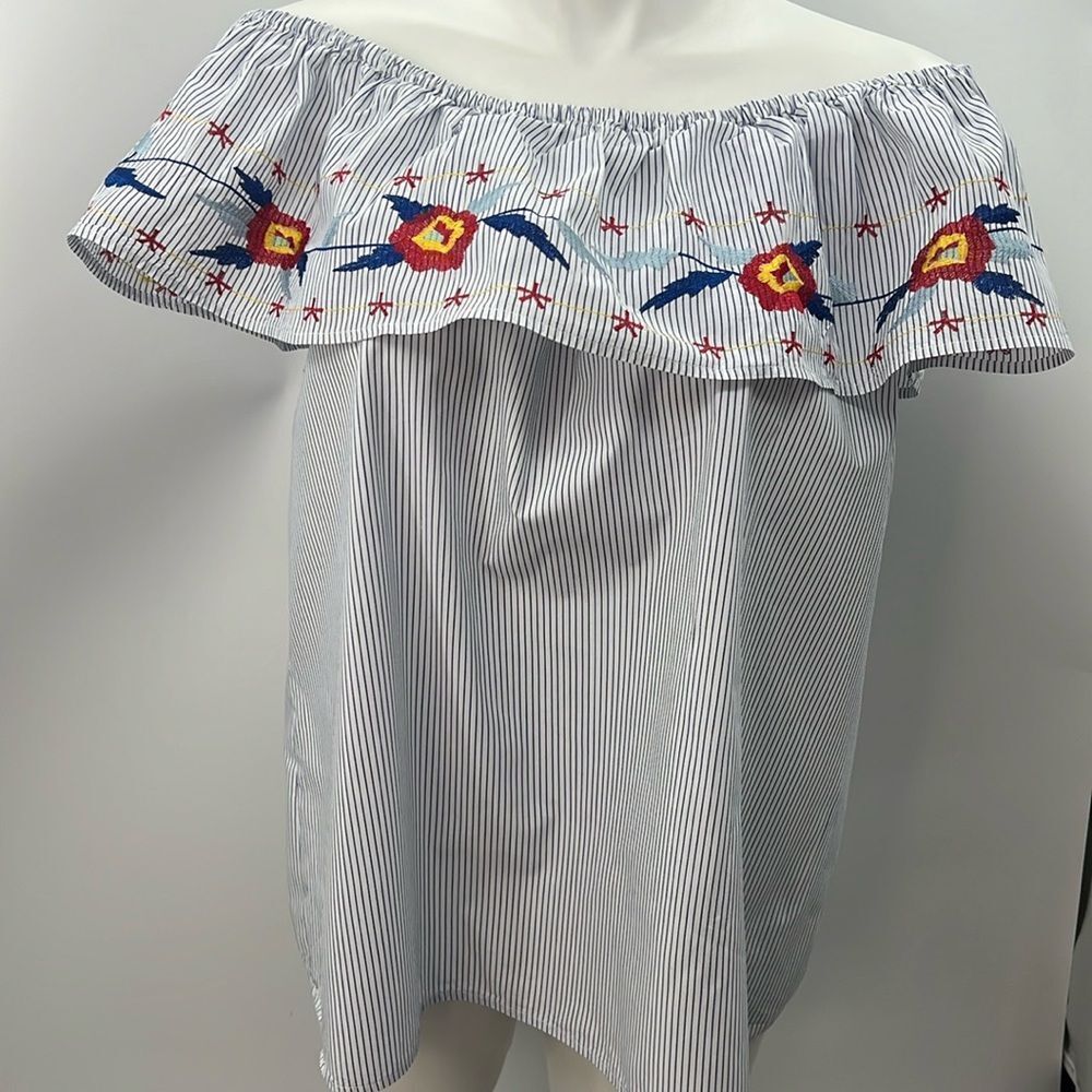 Falls Creek 2X striped embroidered detail top